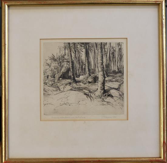 Raymond Teague Cowern (1913-1986) Stripping palm leaves near Mitrahina 6.25 x 7in.